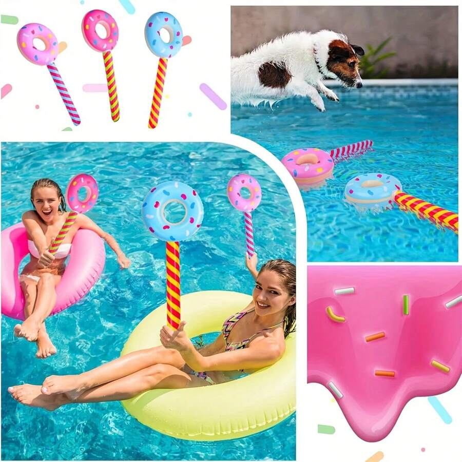 2 Stück aufblasbare Donut & Lutscher Deko, bunte Süßigkeiten Themen Ballons mit gestreiftem Stiel - ideal für Geburtstagsfeiern und Feiern