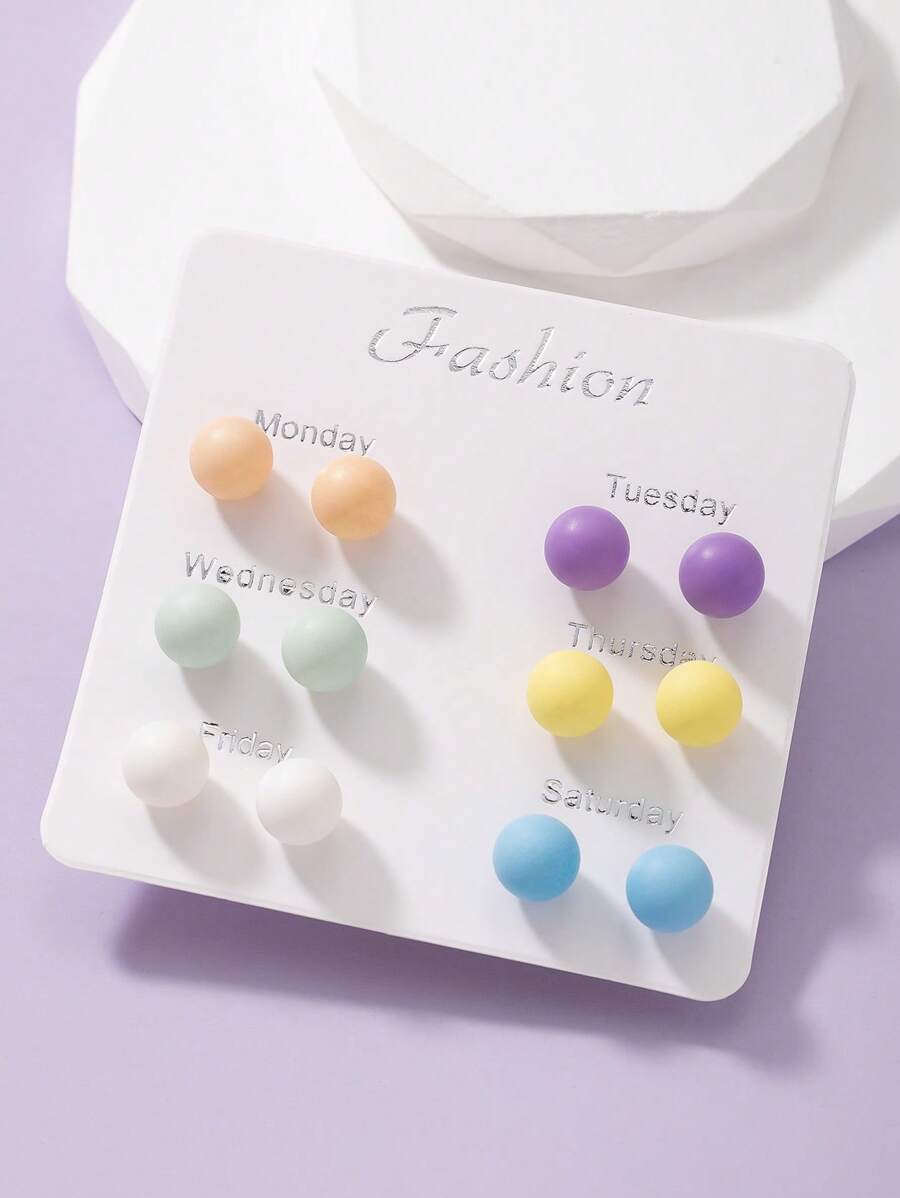 6 paires de boucles d'oreilles à tige en résine multicolores, à la mode, fraîches, mignonnes et élégantes. Convient pour le port casual quotidien, idéal comme coffret cadeau de bijoux pour femmes et filles