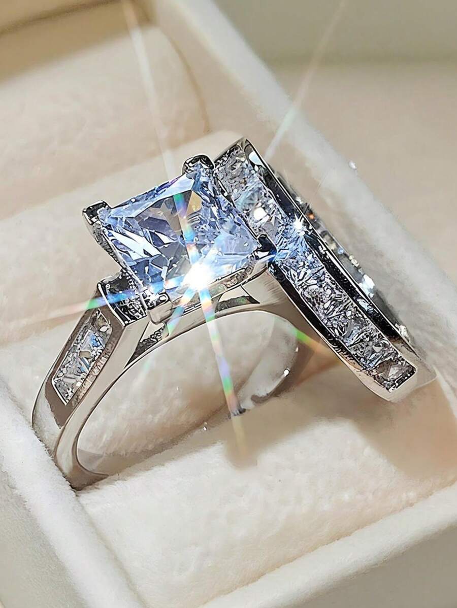 2pcs/Set Women's Cubic Zirconia Ring Set, European & American Style Matching Rings
