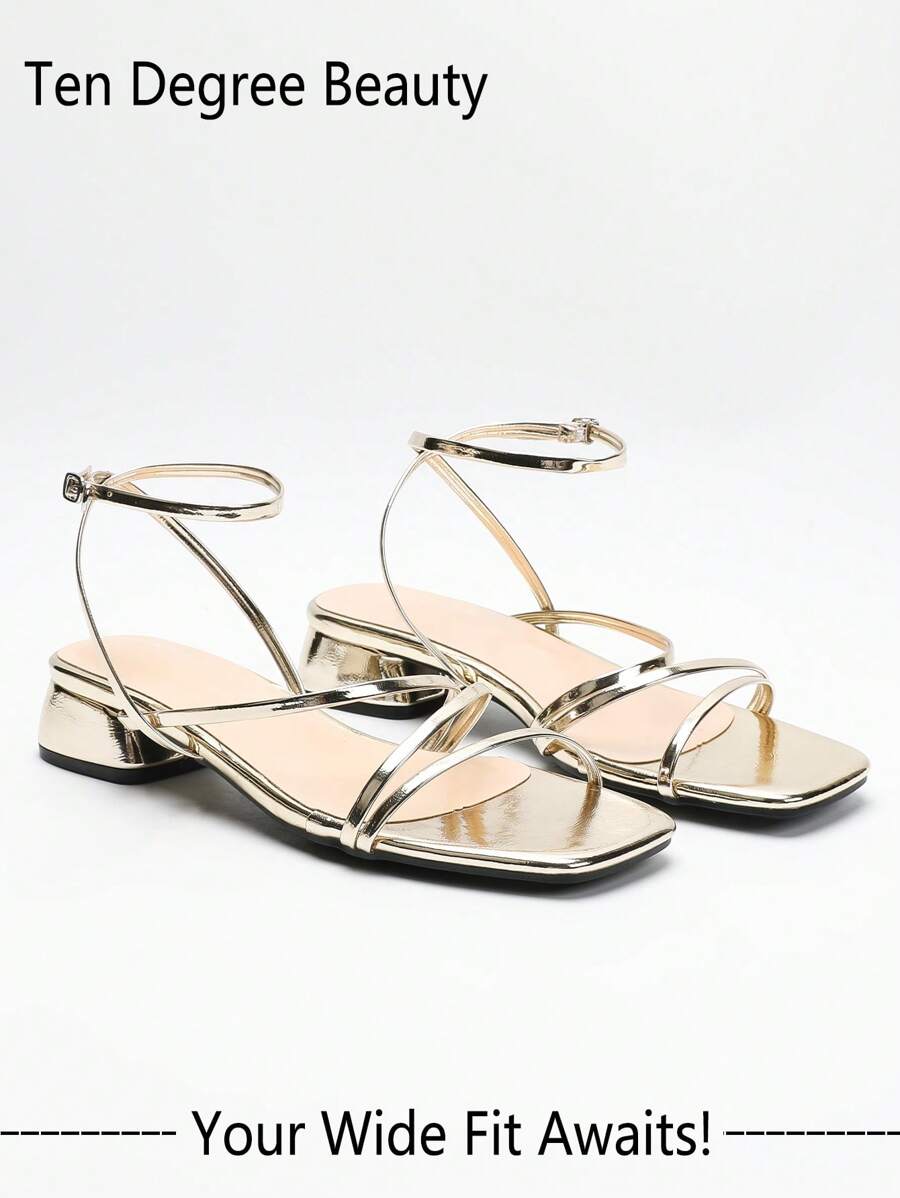 Wide Fit Women's Summer New Strap Open Toe Vacation Sandals, Elegant Party Mid Heel Sandals, 2025 New Arrivals