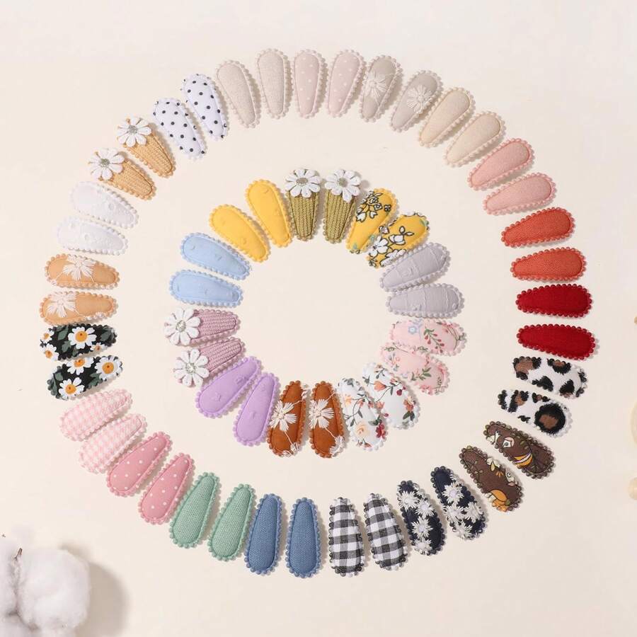 Lot de 60 barrettes à cheveux pour bébés filles – Imprimé floral, revêtement antidérapant, mini-pinces de 3,8 cm de long – Accessoire pour cheveux fins et mignons pour nourrissons et tout-petits