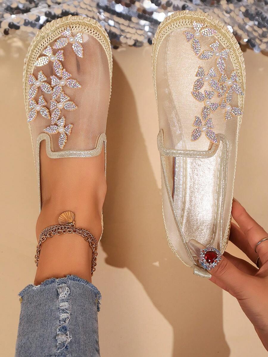 Women's Comfortable Soft Flat Shoes, Bohemian Sparkly Woven Fisherman Shoes, Lightweight Casual Shoes, Breathable Mesh Open Design For Summer Outdoor Wear