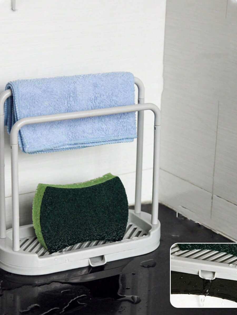1 Stück grauer Küchenspülen Regal Tablett Organizer Stand, rostfreies Küchentheken-Spülzubehör, für Schwamm, Geschirrtuch, Lappen, Bürste, Scheuerschwamm Aufbewahrungshalter.