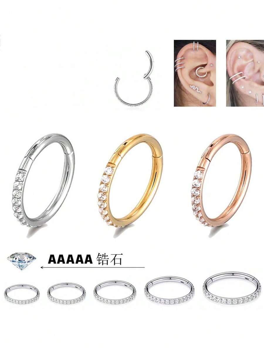 1 pieza Aro de nariz/oreja de acero inoxidable de primera calidad con piedra de circonia, bisel angular sin costura, adecuado para uso diario de hombres y mujeres