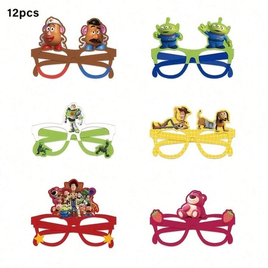 12 sztuk tematycznych rekwizytów do fotobudki na imprezę, w tym postacie z Toy Story, takie jak Woody, samochody, smutek, odpowiednie na urodziny, przyjęcia dla mężczyzn i kobiet, imprezy plenerowe, spotkania rodzinne, nie wymaga prądu, świętowanie