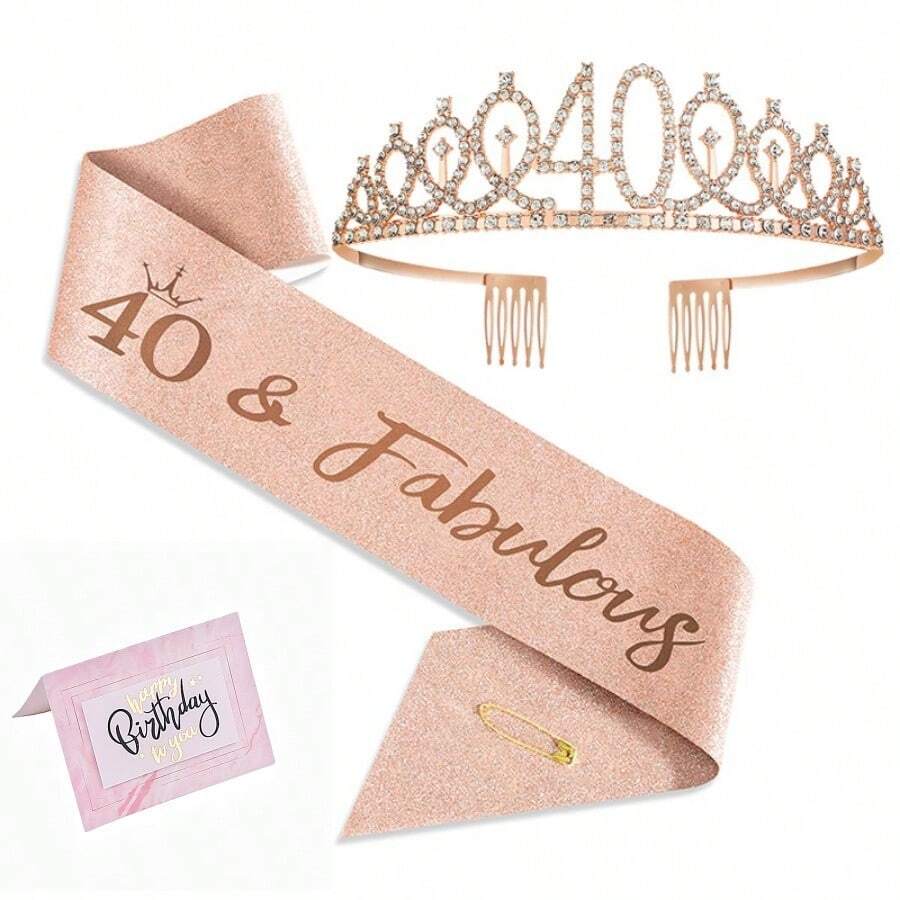 3pcs/Set This Is My 10 13 16 18 21 30 40 50 60 70 80 Birthday Decorations For Women Including This Is My 10 13 16 18 21 30 40 50 60 70 80 Birthday Crown/Ribbon Tiara Sash, Birthday Card 10th 13th 16th 18th 21th 30th 40th 50th 60th 70th 80th Party Decorations For Women, Sweet 16th Birthday Gifts
