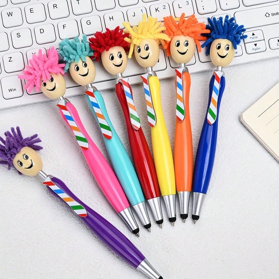2-In-1 Plush Smiling Face Rainbow Tie Ballpoint Pen, Multi-Color Touch Screen Pen, Suitable For Creative Gifts In Offices And Schools, School Supplies,Back To School