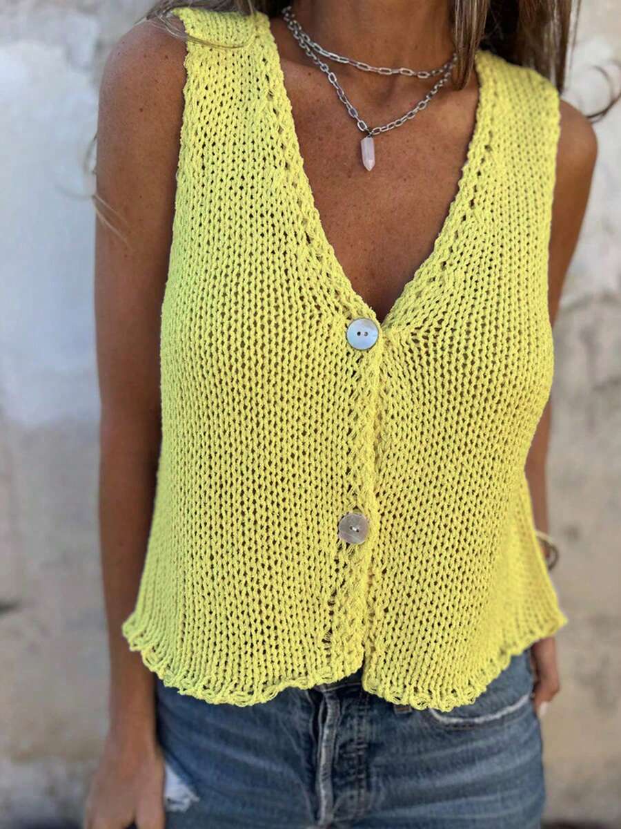 Chaleco de punto sin mangas con escote en V para mujer