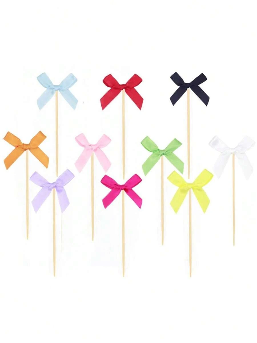 20pcs Bowknot Cake Toppers Picks Baking Cake Decorations For Party Dessert Fruit