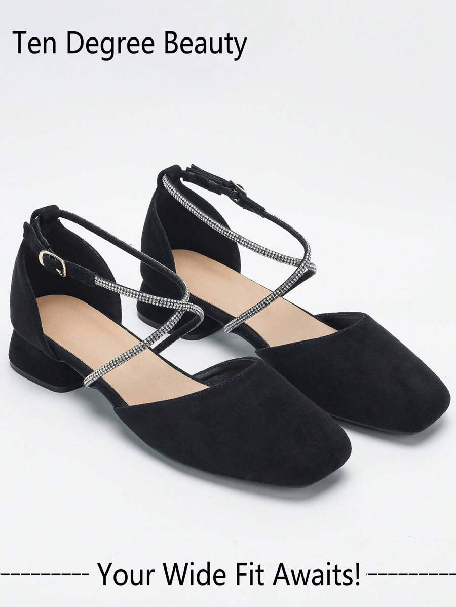 Wide Fit Women's Elegant Solid Color Low-Heel Pumps With Pearl Decor, Versatile Spring/Autumn New Arrival