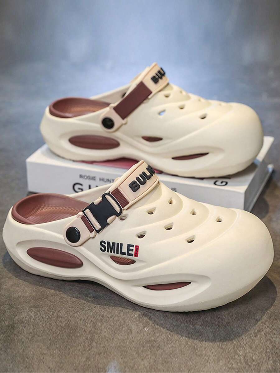 2025 New Men's Fashionable Slip-On Sandals, Thick Sole, Anti-Slip, Soft Sole, Lightweight, Comfortable, Breathable, Dual-Tone Letter Design, Suitable For Outdoor, Driving, Summer Back To School