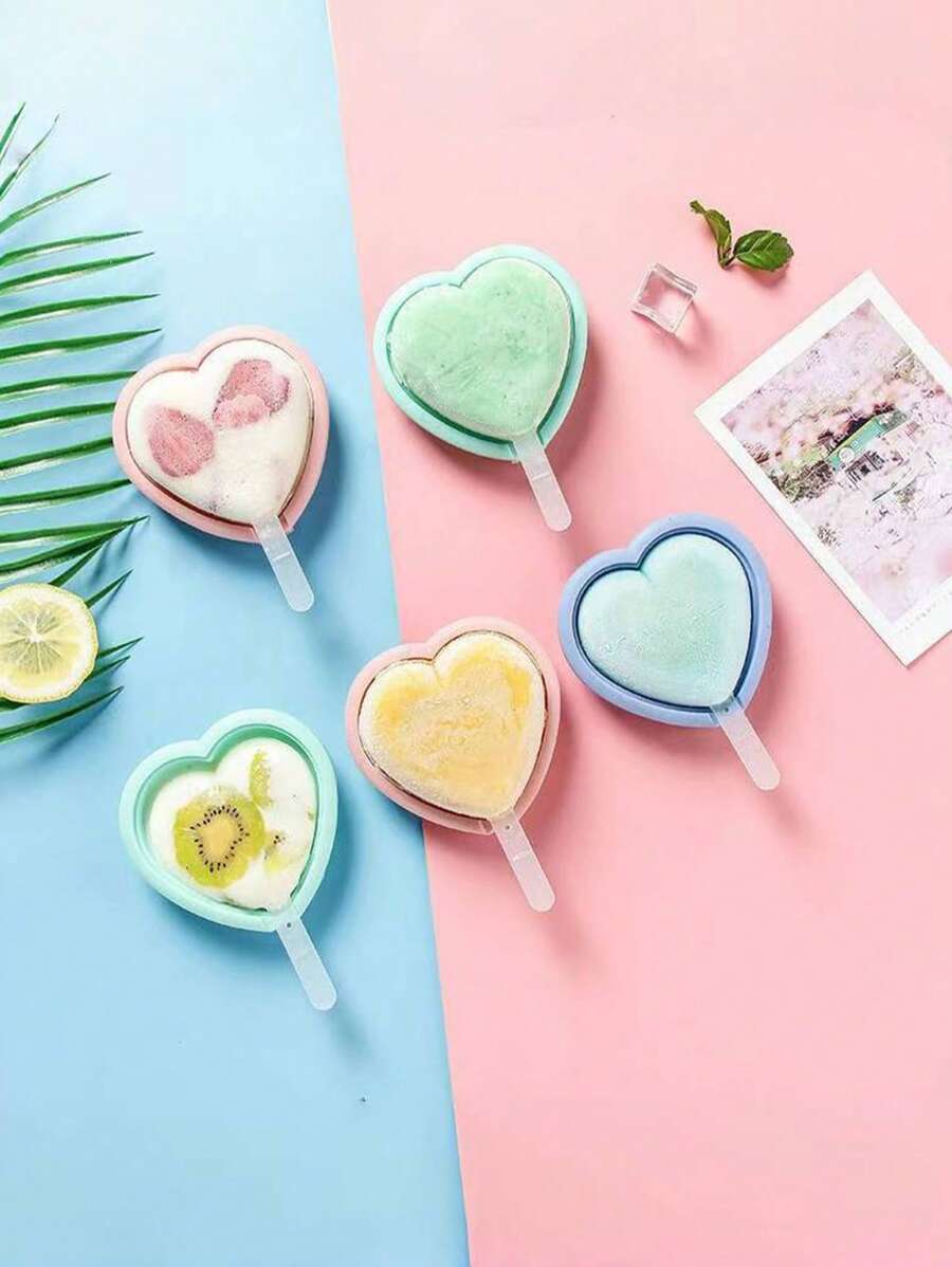 1 Stück herzförmige Silikon-Eis-am-Stiel-Form mit Deckel, Mini rosa Eis-am-Stiel-Hersteller, DIY Eiscreme-Form, Sommer-Küchenhelfer