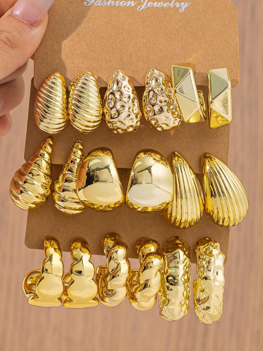 Conjunto de aretes de color dorado de estilo simple y elegante, al estilo europeo y americano