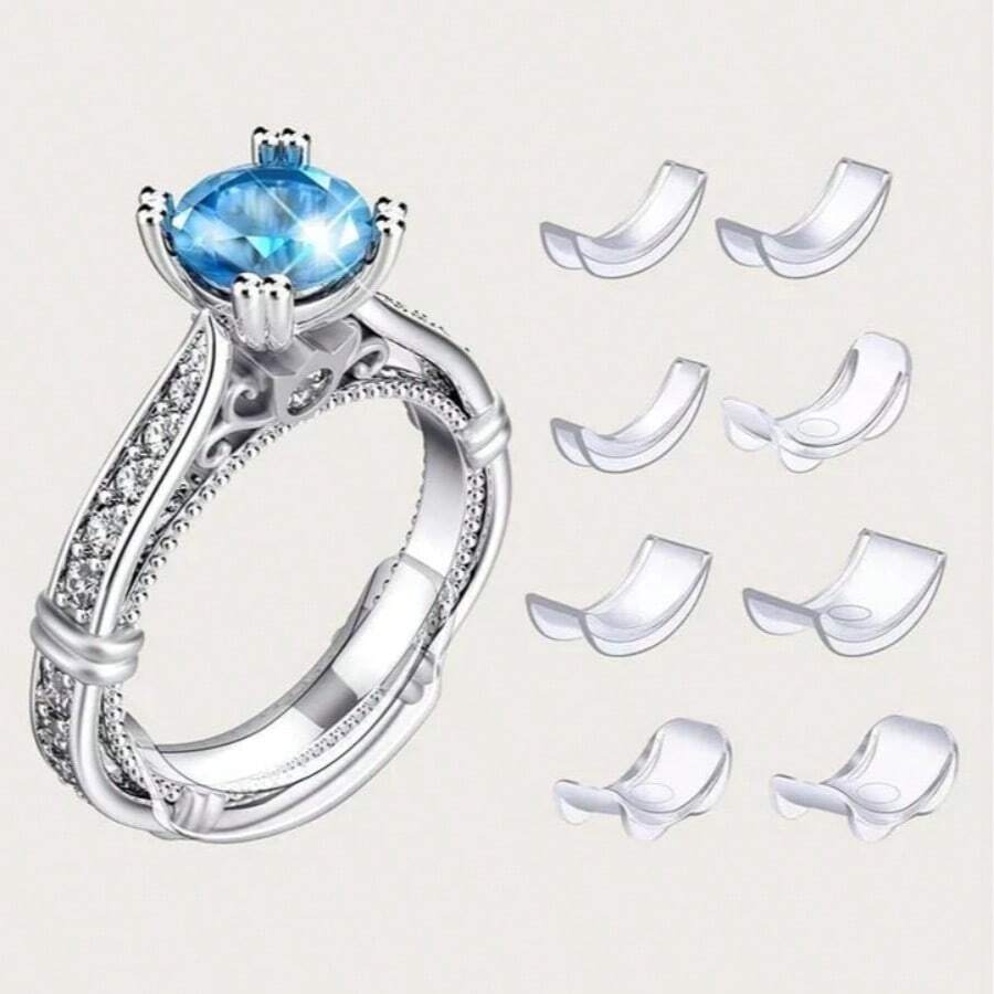 8 piezas Ajustador de anillos invisible y transparente para anillos sueltos, herramienta ajustable que se adapta a cualquier anillo