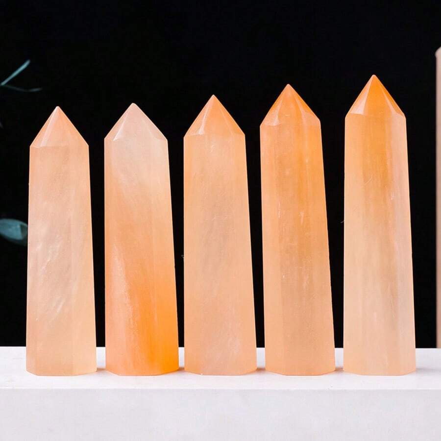 1pc High-Quality Orange Color Selenite Point - Geometric Faceted Crystal For Jewelry Making, DIY Crafts, Home Decor - Ideal For Christmas, Valentine's, Mother'S Day, Graduation Gifts, Jewelry Making Supplies