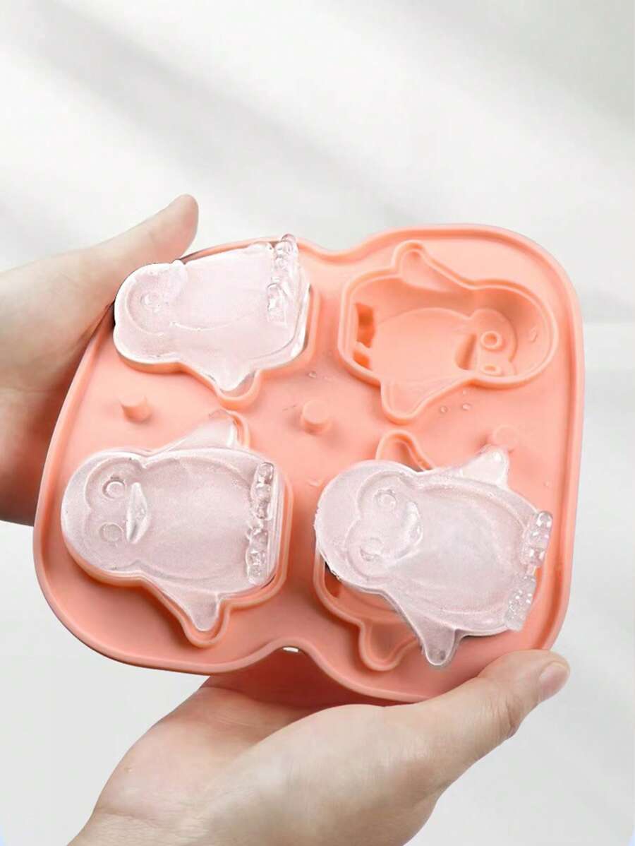 4 Stück/Set rosa Pinguin geformte Eiswürfelform, Eiswürfelform mit großer Kapazität, Silikon Eiswürfelbereiter, Kühlschrank Eisbox, mini Pinguin Design, einfaches Herauslösen, praktische Eisherstellung, versiegelte Verpackung, Küchenutensilien