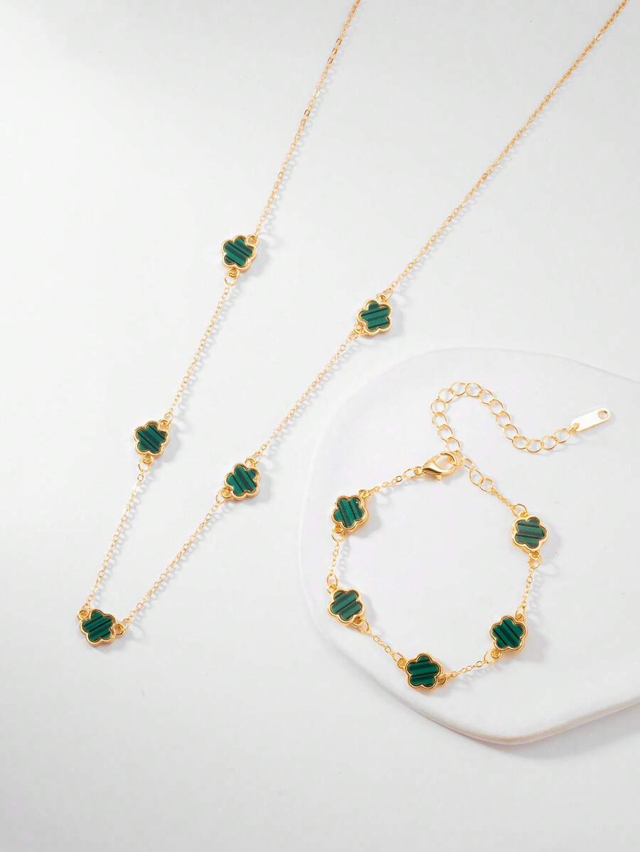 1 conjunto de colar floral luxuoso de 5 folhas e aço inoxidável, design moderno e criativo para uso diário