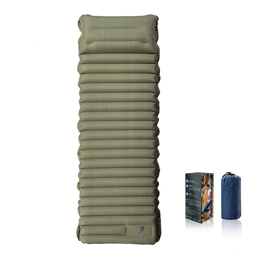 Hiking Camping Inflatable Sleeping Pad-3.9''Thick, With Built-In Pillow & Foot Pump - Portable Air Mattress For Single/Double Use