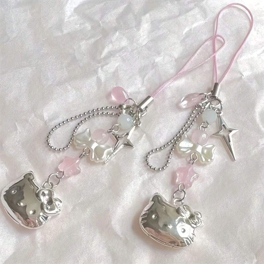 Sanrio 1 Stück Hello Kitty Schlüsselanhänger, Handy Hänge-Ornament, süße Cartoon Hello Kitty Katze Handy Anhänger, kreative Handy Dekoration, Hänge-Ornament für Tasche und Rucksack, perfektes Geburtstagsgeschenk, Handy Deko