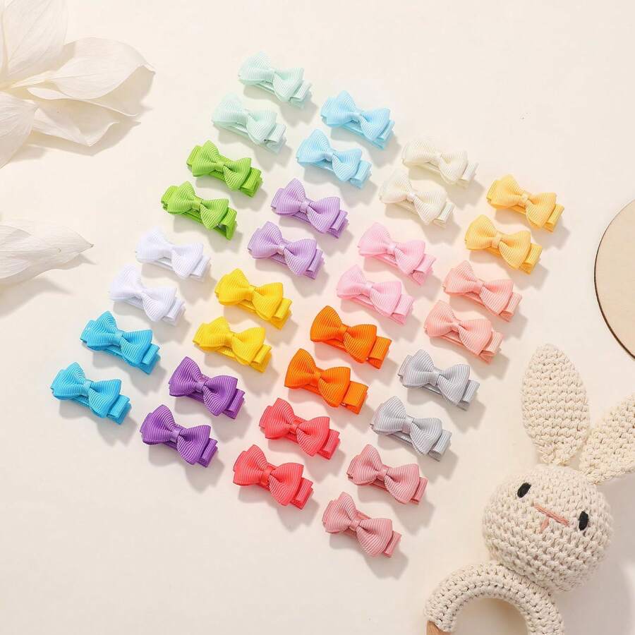 Mini barrettes et nœuds en ruban gros-grain doublé pour filles – 3 cm (25 paires de couleurs, 50 pièces)