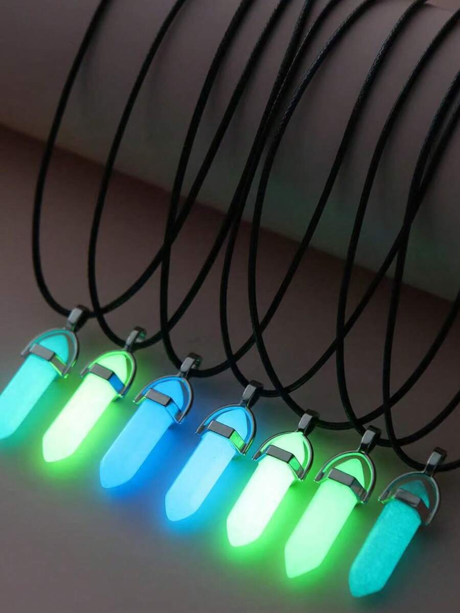 7pcs/Set Glow Crystal Ball Pendant Necklaces Set, With Luminous Hexagon Stone Colorful Hexagon Prism Pendant Necklaces, Friendship Gift Set For Best Friends/Family