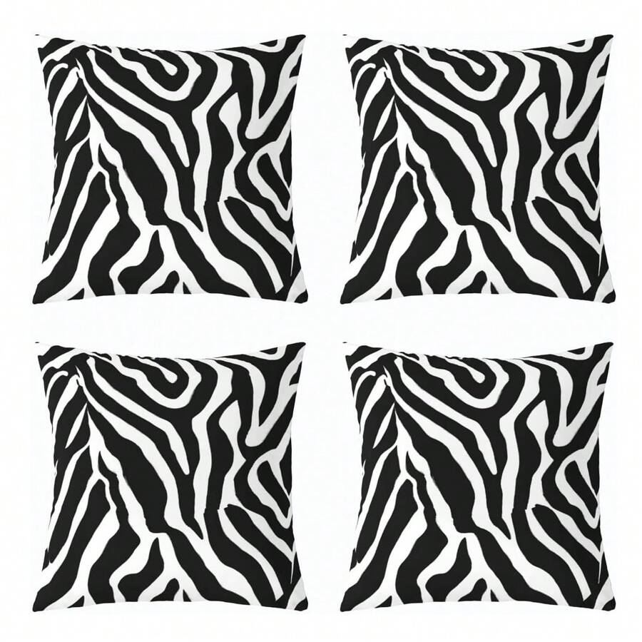 4PCS Zebra Print Pillowcase, Soft Children's Zebra Fur Textured Pattern, Embellished Pillowcase, Black And White Pillowcase, Cushion Cover, Cushion Cover, Universe, No Pillow Core