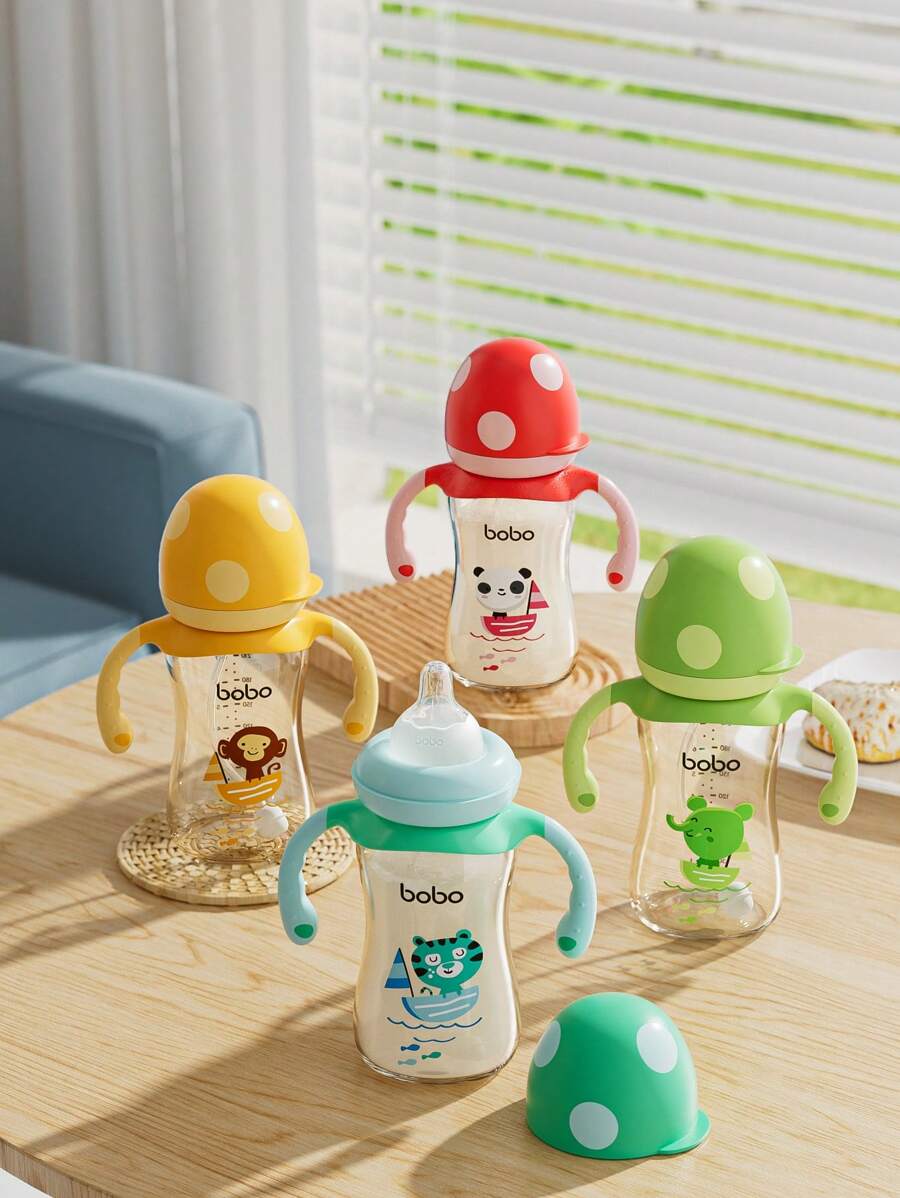 1pc Baby Bottle, PPSU Wide Mouth Mushroom Cap Bottle With Natural Nipple And Handle, 260ML/8.8oz