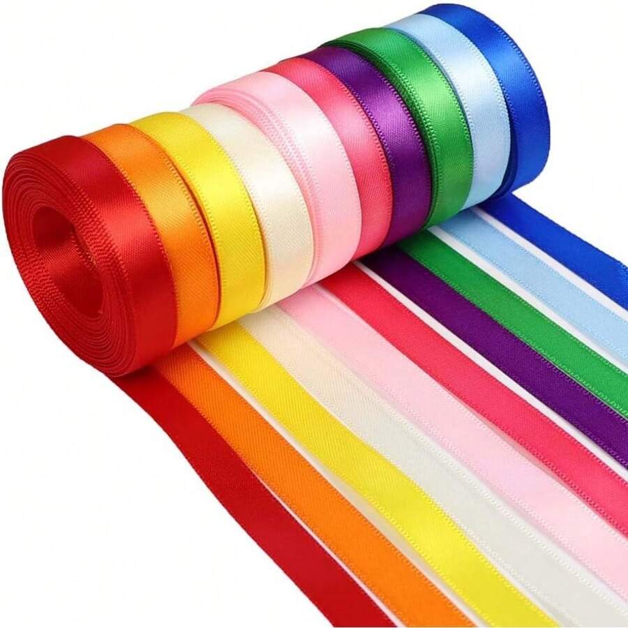 Double Face Satin Ribbon 10 Colors 3/8"(10mm) X 5 Yards Each Total 50 Yards For Gift Wrapping Wedding Party Decoration