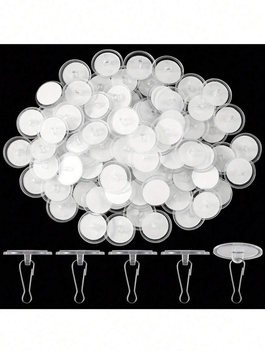 100Pairs Easy-Install No-Drill Ceiling Hooks - Transparent, Damage-Free Adhesive Hangers For Festive & Party Decorations, Stainless Steel, Ideal For Christmas & Birthday Celebrations