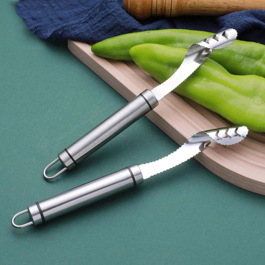 1pc Stainless Steel Cut Pepper To Core Household Tiger Skin Green Pepper Seeded Vegetable Slicer Tomato Core Remover Deseeder Tool