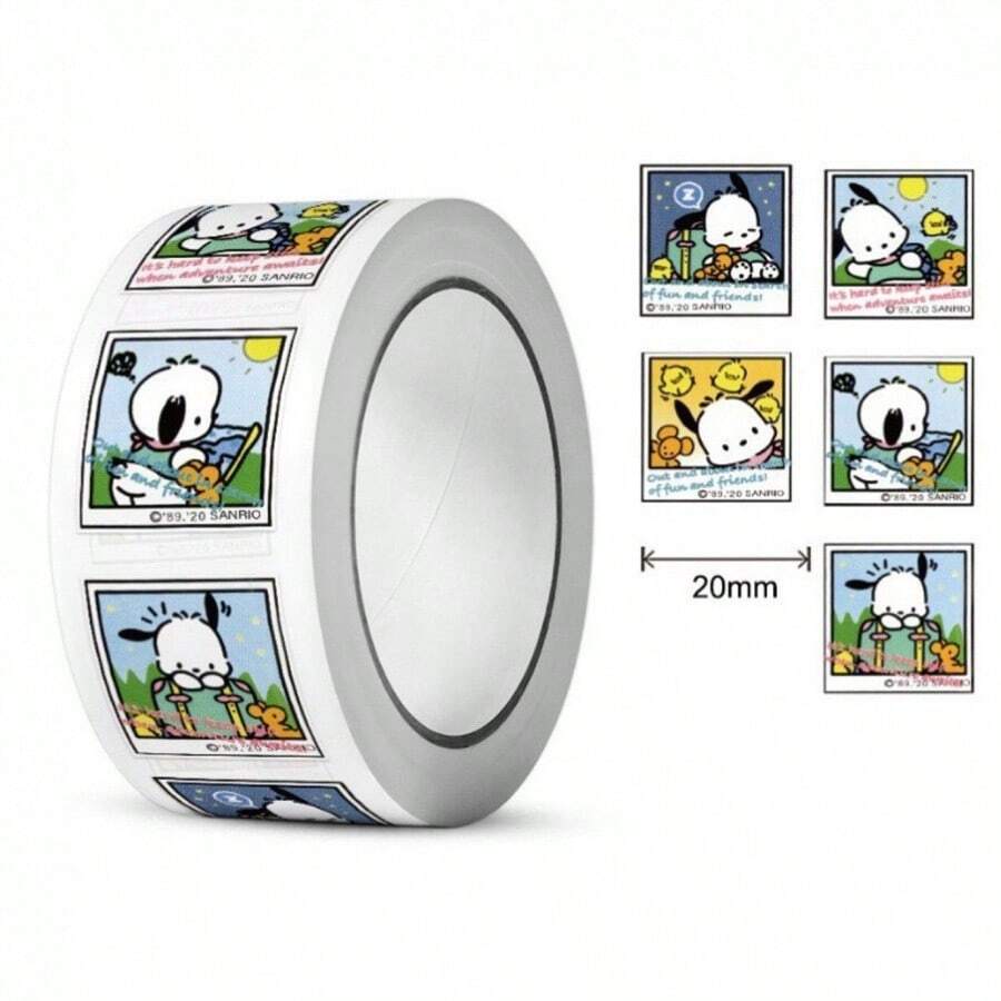 Sanrio 500pcs Sanrio Bochako Travel Sticker Roll - Cute Cartoon Sealed Label, Suitable For Diary And Handicrafts, Laptop, Suitcase, Water Bottle, Handclip DIY Decoration, Cute Stickers School Supplies,Back To School
