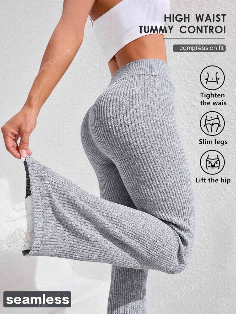 High Waisted Ribbed Flare Yoga Workout Pants, Suitable For Casual, Date Nights, Holidays, Daily Wear, Singles Party, Gym & Fitness, Autumn/Winter