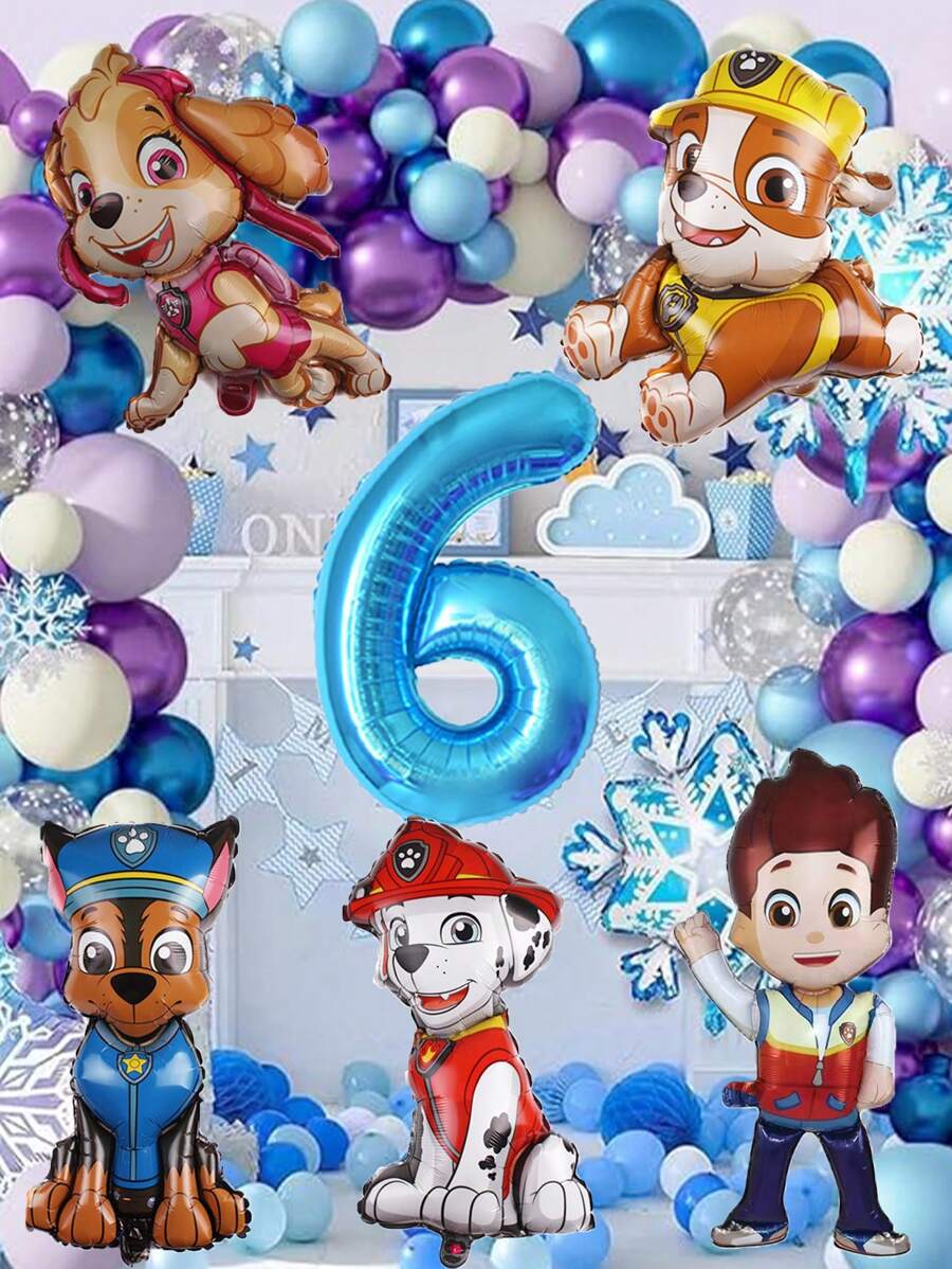 Paw Patrol Dog Patrol Geburtstags-Themen-Set, Ryder Archi Daily Flauschiger Aluminiumfolie Luftballon Kombination, Paw Patrol Geburtstags-Party Dekorationsartikel