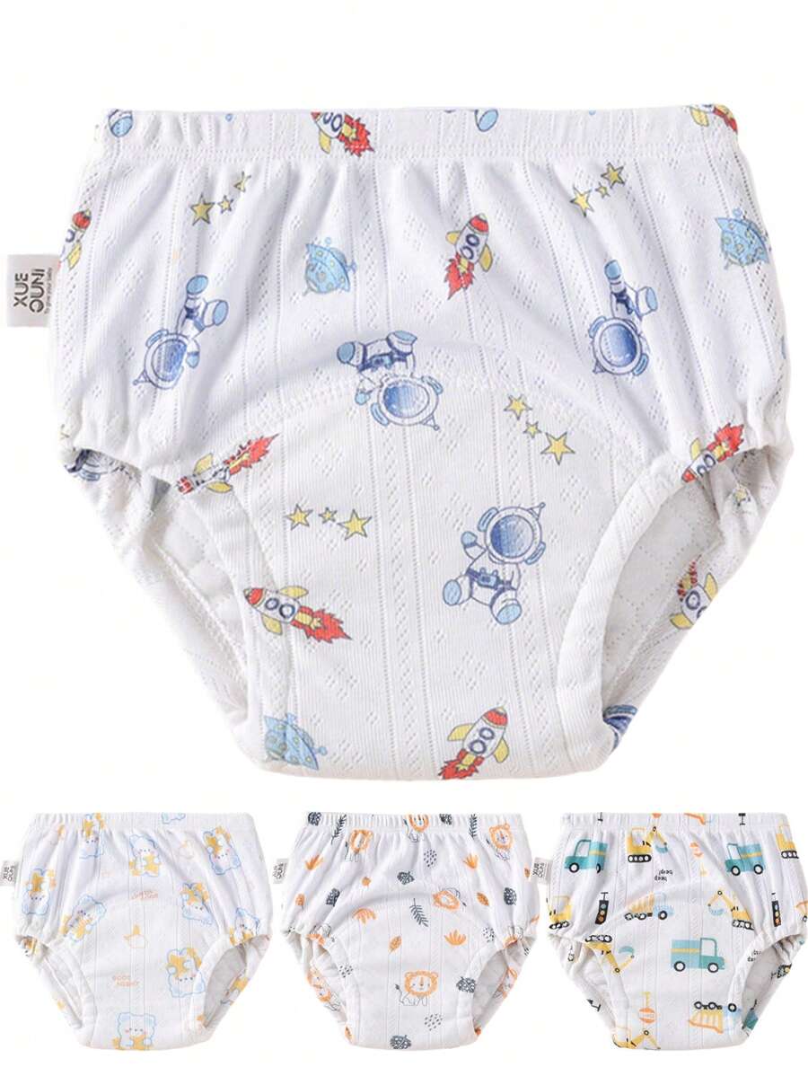 4 pièces Culottes de propreté pour garçons et filles, sous-vêtements d'entraînement conçus, couches d'apprentissage en tissu pour bébé, couches lavables et réutilisables, couches à poche respirantes et imperméables, en matière de polyester, convient aux bébés garçons et filles - Conception d'impression creuse