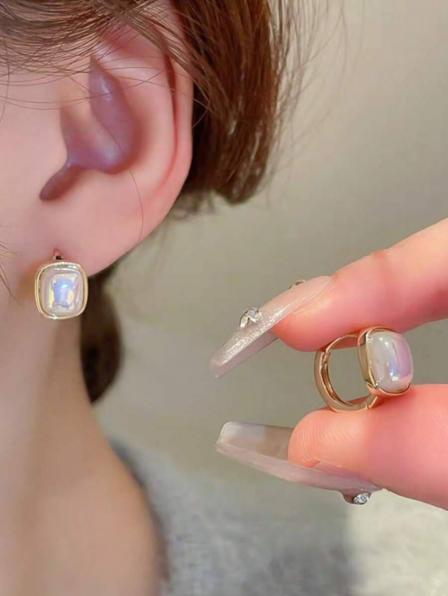 1 par de pendientes minimalistas cuadrados de perlas, pendientes delicados y versátiles para mujer