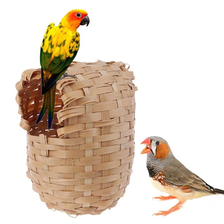 Nido d'uccello appeso, rifugio per uccelli in bambù naturale, casetta per uccelli da esterno per scriccioli e cinciallegre, piccolo riparo per fringuelli e canarini, con gancio, traspirante