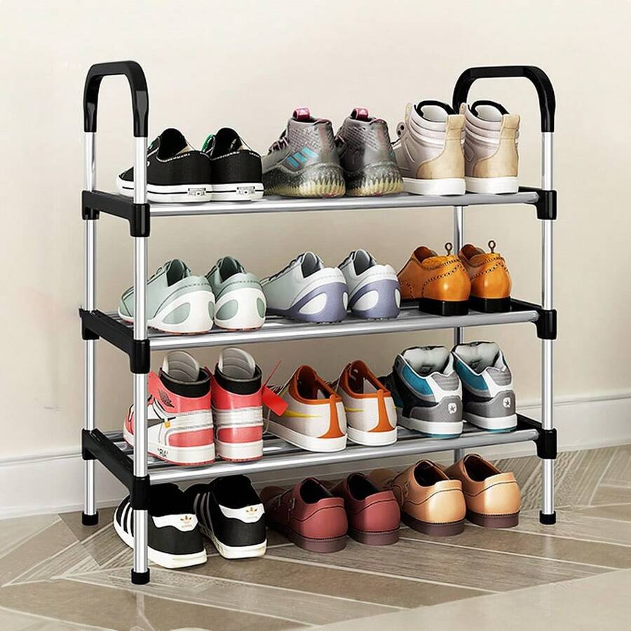 LIVINGANDHOME Living And Home 3-6 Tier Metal Shoe Rack (Space-Saving Ventilated Organizer) - Slim Standing Shoe Shelf For Entryway, Closet & Bedroom