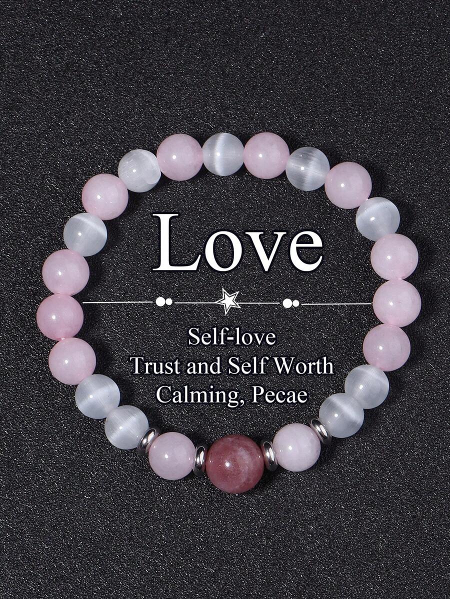 Pulsera para atraer el amor para mujeres: Cuarzo rosa y selenita, calmante, confianza y amor propio, paz, joyería de energía purificadora, regalo unisex para la novia