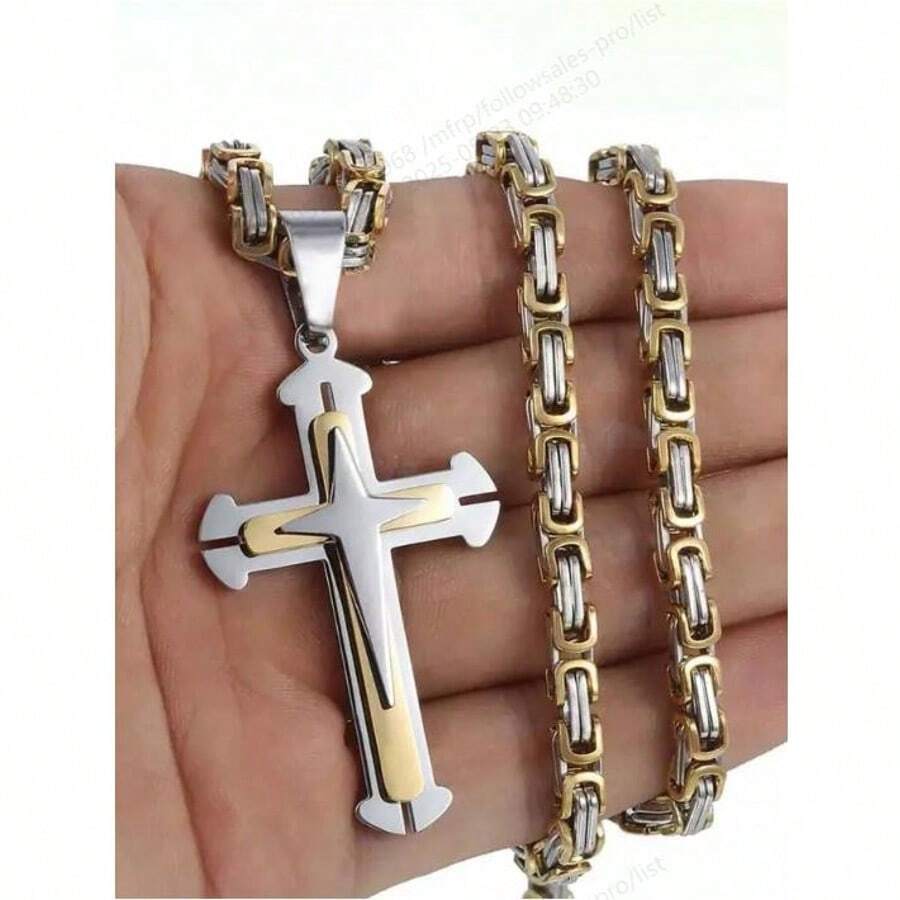 1pc Simple Three-Layer Cross Pendant Necklace With Stainless Steel Chain, And Versatile Fashion Necklace, Amulet Accessory Party, Gift