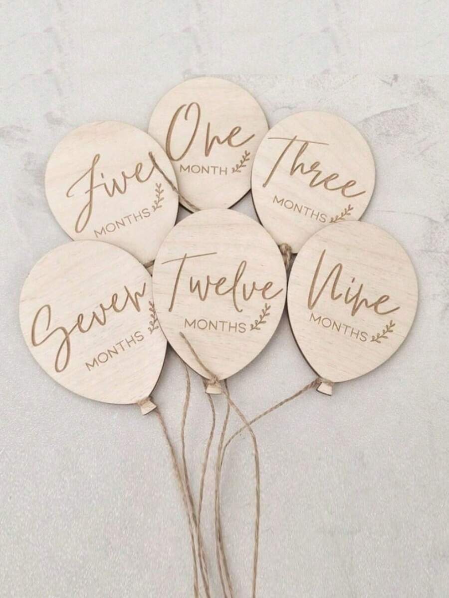 Globos de madera conmemorativos - Tarjetas de recuerdos con acabado albaricoque, que celebran de 1 a 12 meses, un recuerdo imperecedero para el primer año