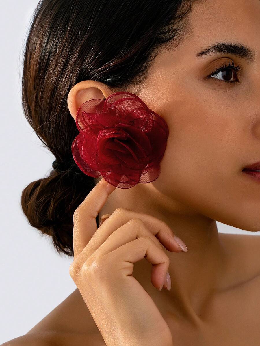 1 par de pendientes colgantes de tela con decoración de flores en estilo bohemio, adecuados para el uso diario y de vacaciones