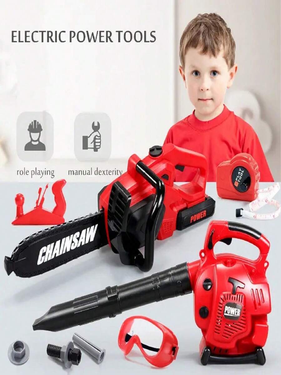 Giocattolo elettronico per bambini di grandi dimensioni, motosega per bambini, strumento di gioco, gioco di interazione genitore-figlio, sega elettrica per bambini, giocattolo finto per casa, set di finti strumenti da lavoro, regalo di Natale per bambini e bambine, giocattolo educativo