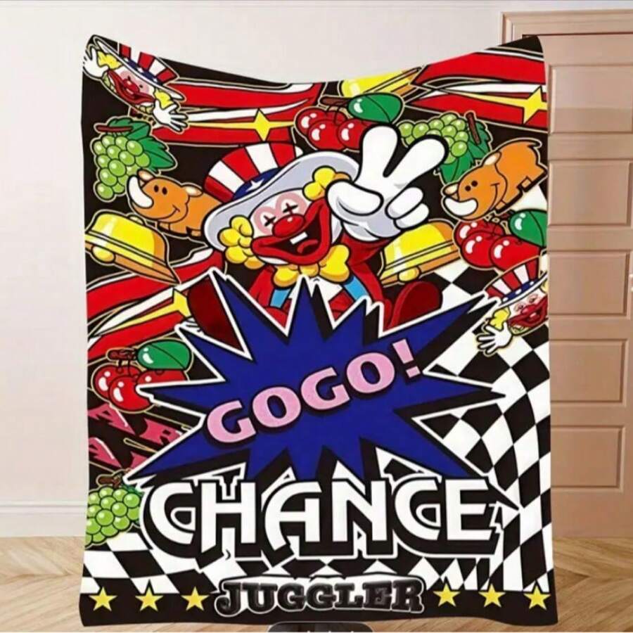 1pc Comfortable & Happy Clown Themed Wool Blanket, Full Of Cartoon Elements And Vibrant Colors, Printed Pattern Wool Blanket Brings Vitality And Fun, Fashionable, Soft, And Warm
