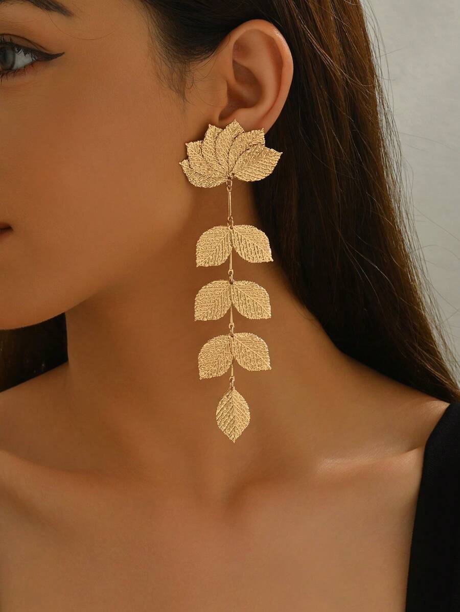 1 paire de nouvelles boucles d'oreilles pendantes à feuille mode avec gland, élégantes et polyvalentes, convient pour le printemps/été