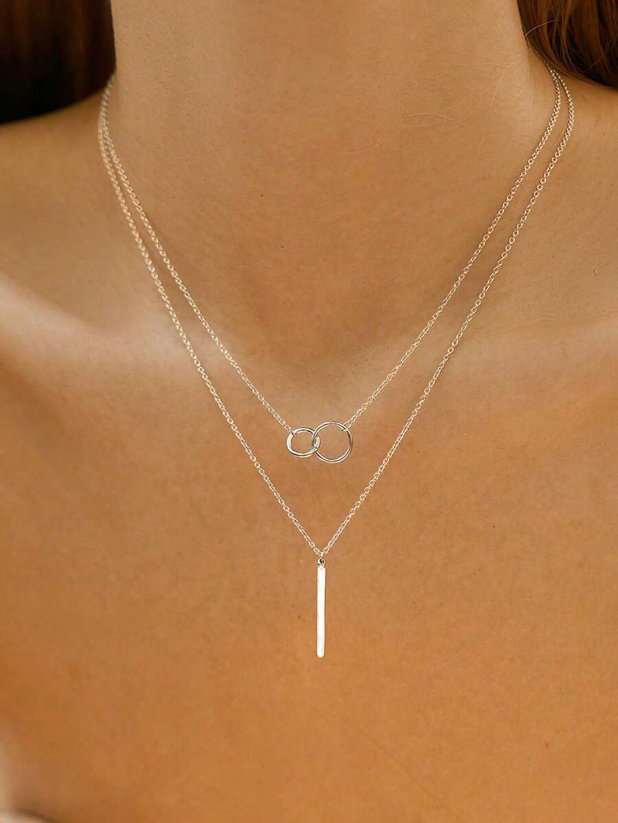 Colar Retangular Prateado em Múltiplas Camadas S925 Elegante e Minimalista para Mulheres, Design Único e Delicado Corrente para Clavícula, Joia de Prata de Luxo Versátil