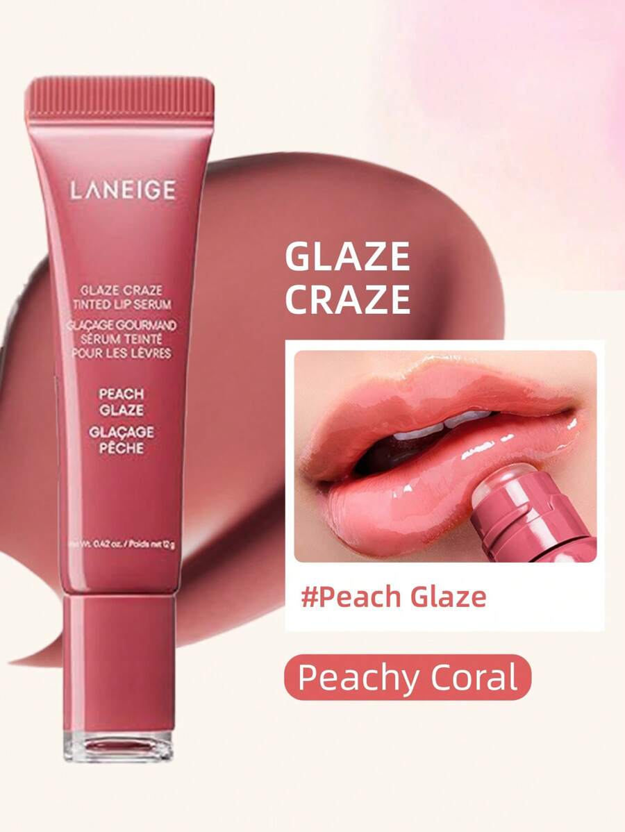 Laneige K-Beauty Glaze Craze Tinted Lip Serum, Plumping, 12g, Nourishing Hydration With Polypeptide, For Lip Care & Color, 95% Skincare Base, 12-HR High-Shine Glow, Daily Makeup