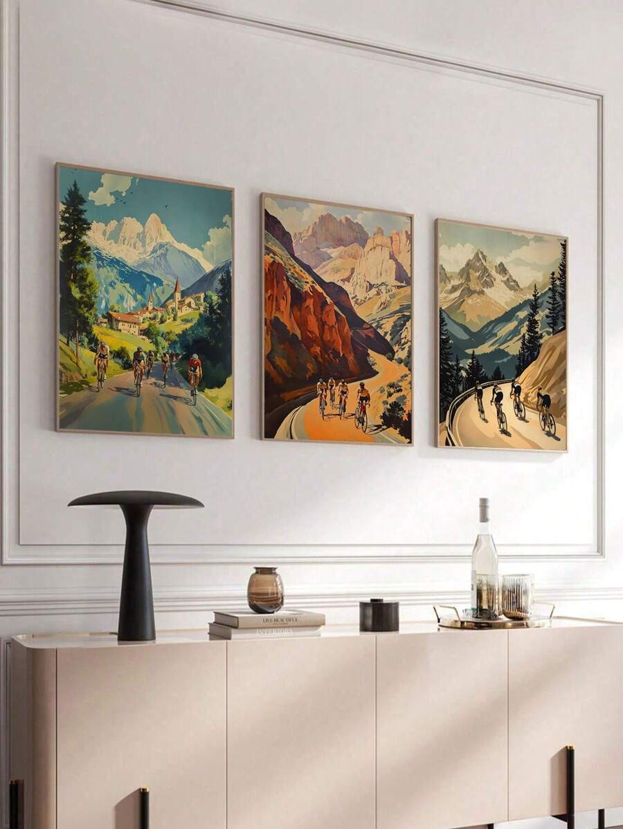 1pc Vintage Cycling Prints Set Of Prints Art Poster, Art Print Decoration Poster, Living Room Wall Decoration, Pop CanvasArt Wall , Retro Canvas, Living Room Bedroom Office Home Decoration, Print Set, Frameless