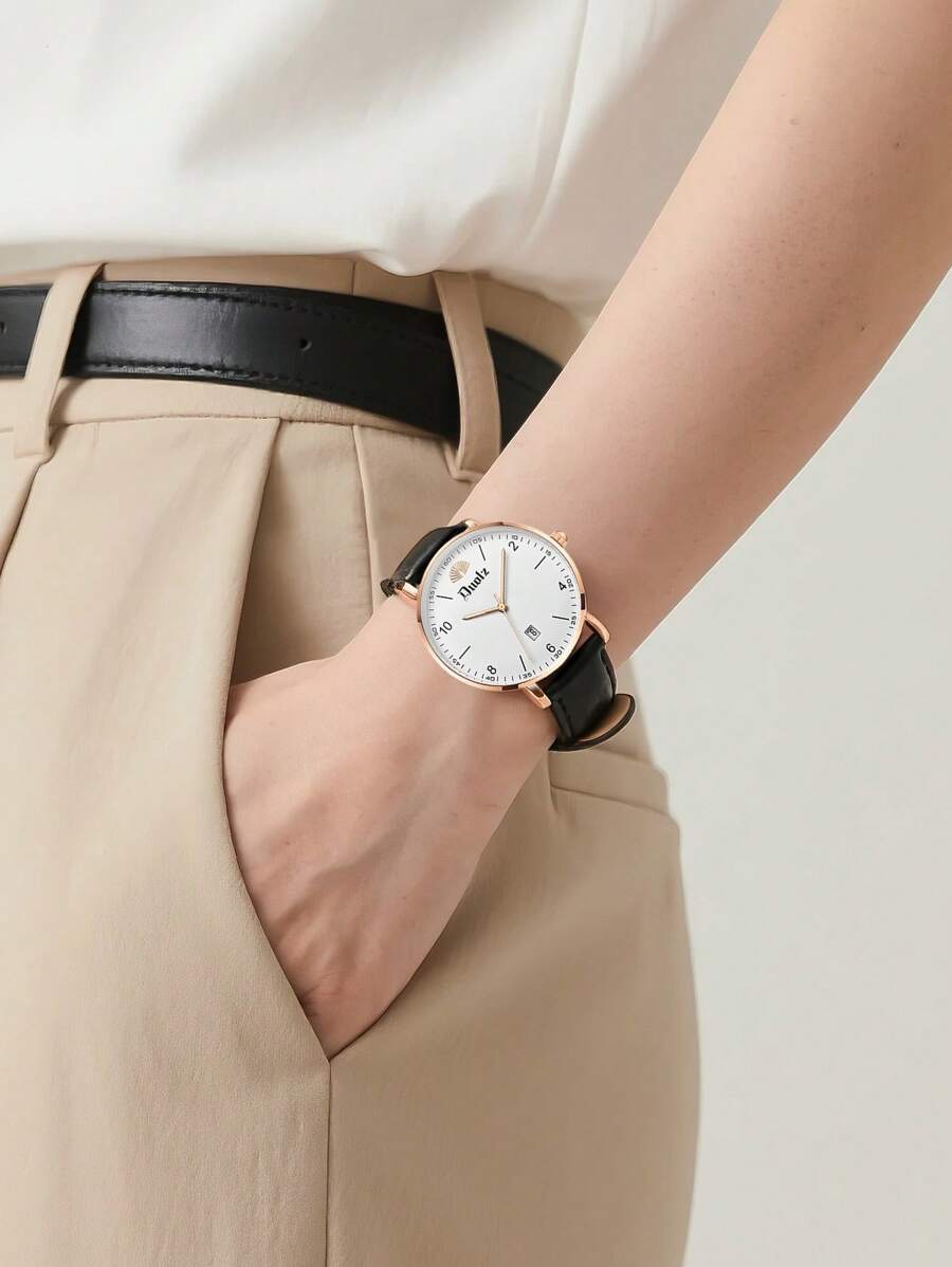 Duolz 1pc Women's Calendar Simplifed Classic Rose Gold Quartz Watch, Daily Life & Holiday Gift, Watch For Women