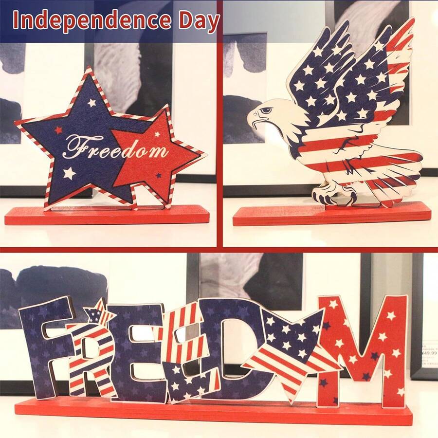 Patriotic Table Decorations Stars Letters Bird Wooden Sign 4th Of July Centerpieces For Home Party Decor