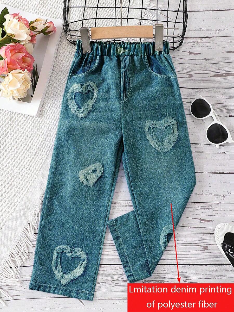 Summer Young Girls Heart Design Casual Pants (Not Denim)